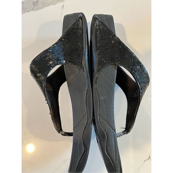 Fitflop Women’s Electra Black Sequin Slide On Sandals Sz 10 Flip Flops Wedge Hee - Picture 4 of 8